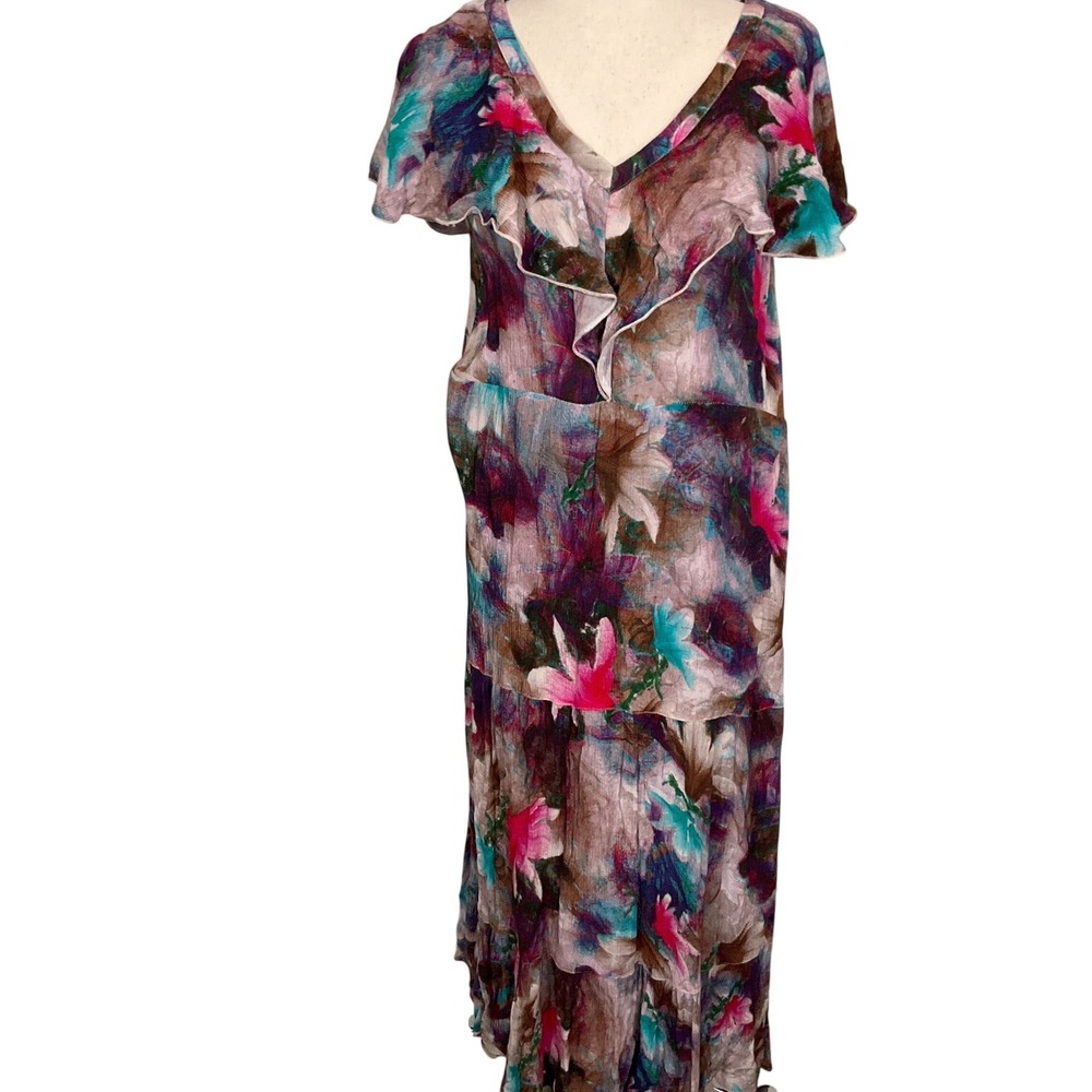 Soft Surroundings Maxi Dress Womens M Multi Watercolor Floral Boho Summer Gauzy